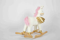 ของเล่นไม้แกะสลักไม้สีขาวโยกเยกม้า Unicorn สำหรับที่นั่งสัตว์ยัดไส้ชั้นสูง